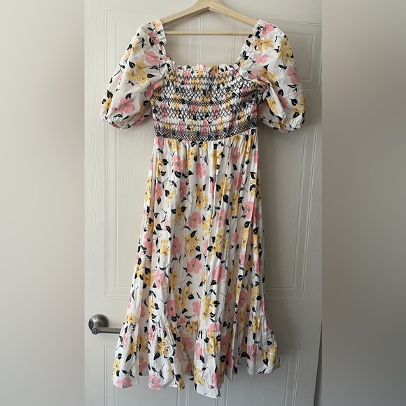 Kate Spade New York Lily Blooms Smocked Multi Floral Pastel Midi Dress - Picture 8 of 15
